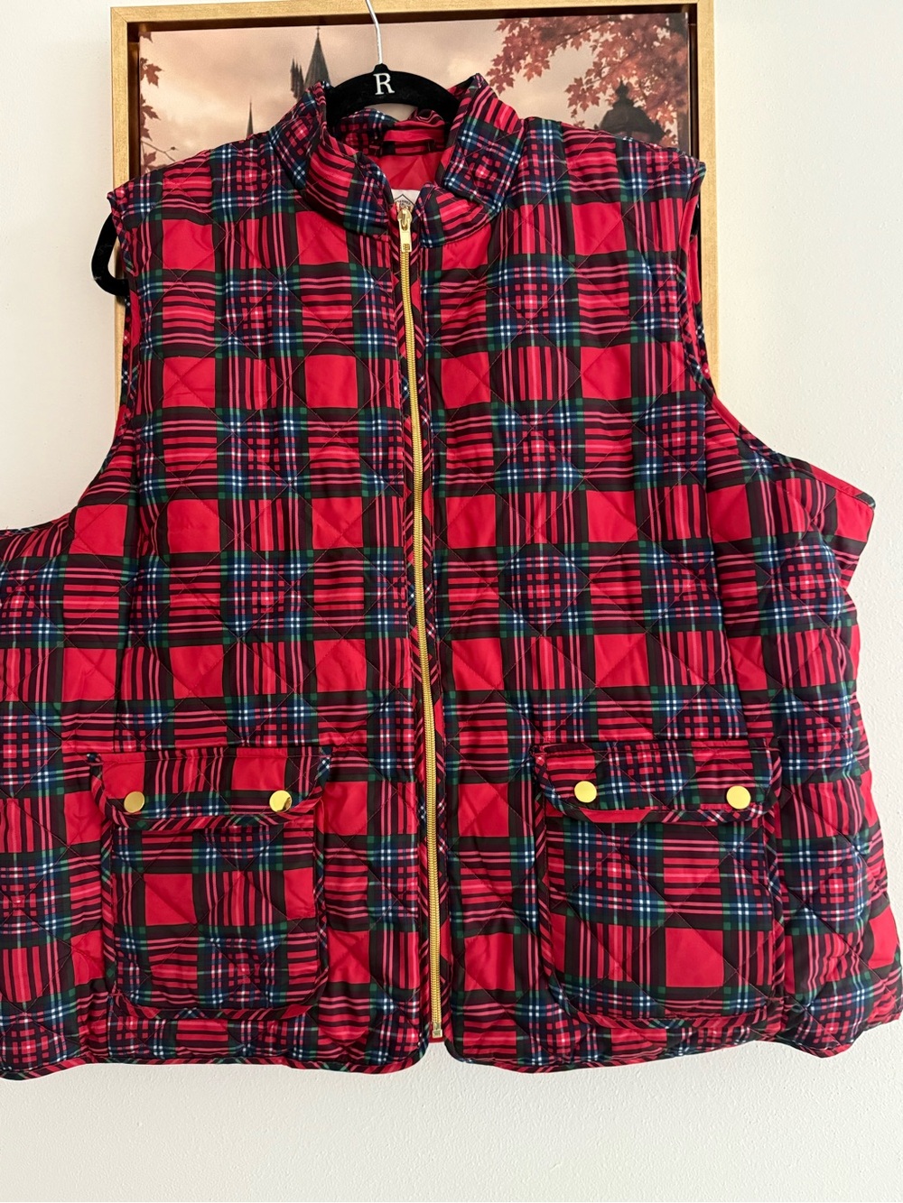 Women’s Red Plaid Puffer Vest